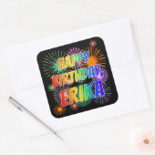 Voornaam "ERIKA", geun "HAPPY BIRTHDAY" Vierkante Sticker (Envelop)