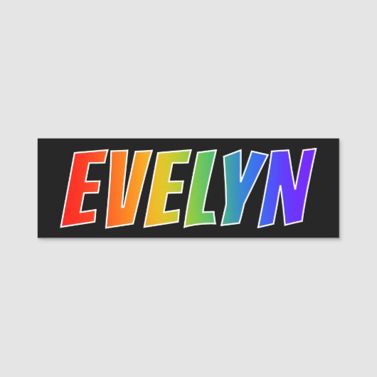 Voornaam "EVELYN": Fun Rainbow-kleuren Naamplaatje (Voorkant)