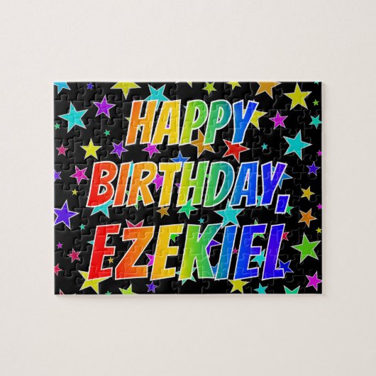 Voornaam "EZEKIEL", geun "HAPPY BIRTHDAY" Legpuzzel (Horizontaal)