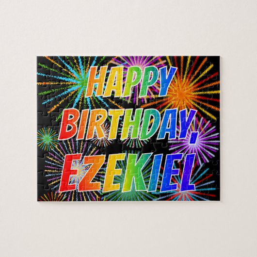 Voornaam "EZEKIEL", geun "HAPPY BIRTHDAY" Legpuzzel (Horizontaal)