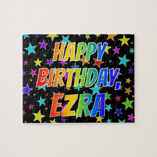 Voornaam "EZRA", geun "HAPPY BIRTHDAY" Legpuzzel (Horizontaal)