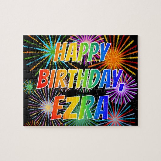 Voornaam "EZRA", vun "HAPPY BIRTHDAY" Legpuzzel (Horizontaal)