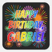 Voornaam "GABRIEL", geun "HAPPY BIRTHDAY" Vierkante Sticker (Voorkant)