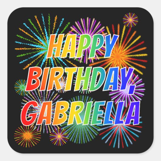 Voornaam "GABRIELLA", geun "HAPPY BIRTHDAY" Vierkante Sticker (Voorkant)