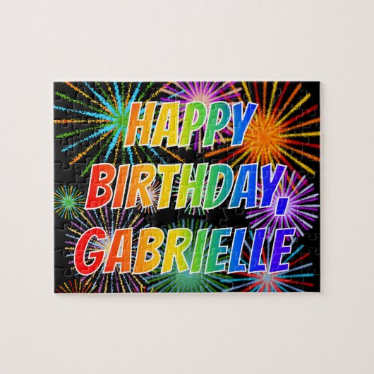 Voornaam "GABRIELLE", geun "HAPPY BIRTHDAY" Legpuzzel (Horizontaal)