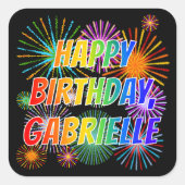 Voornaam "GABRIELLE", geun "HAPPY BIRTHDAY" Vierkante Sticker (Voorkant)