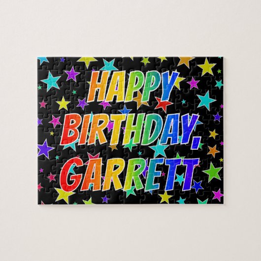 Voornaam "GARRETT", geun "HAPPY BIRTHDAY" Legpuzzel (Horizontaal)