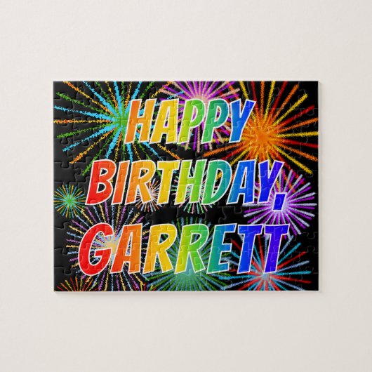 Voornaam "GARRETT", geun "HAPPY BIRTHDAY" Legpuzzel (Horizontaal)
