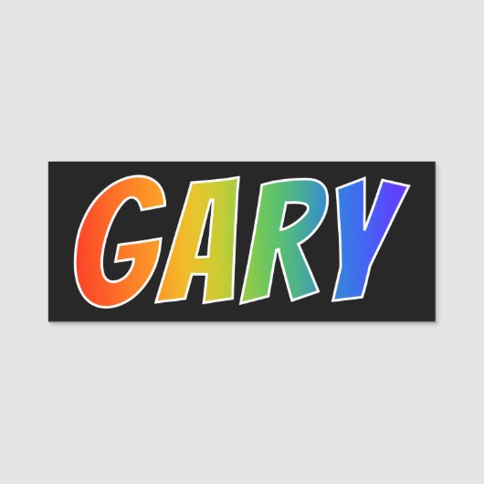 Voornaam "GARY": Fun Rainbow-kleuren Naamplaatje (Voorkant)