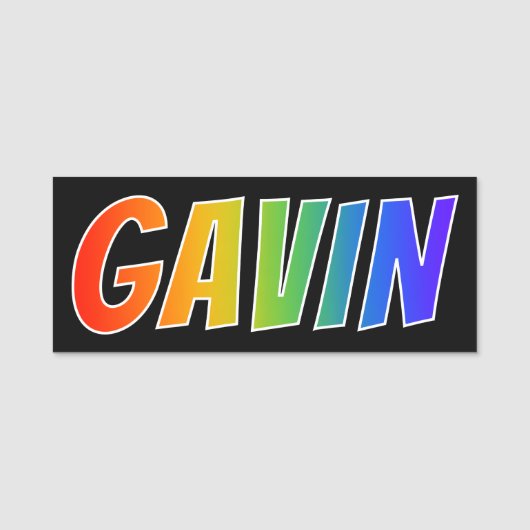 Voornaam "GAVIN": Fun Rainbow-kleuren Naamplaatje (Voorkant)