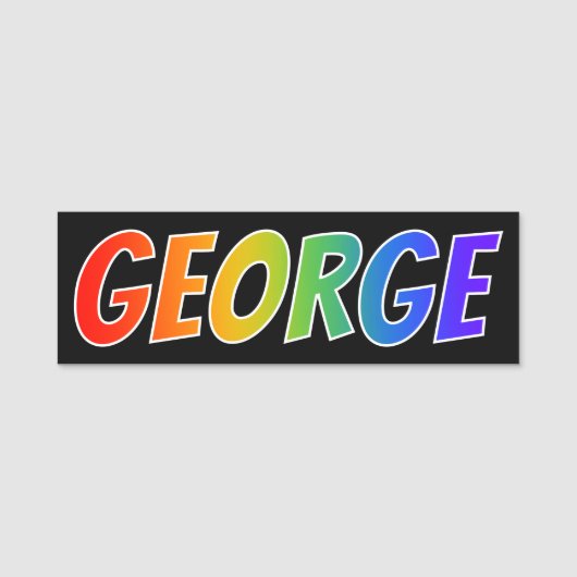 Voornaam "GEORGE": Fun Rainbow-kleuren Naamplaatje (Voorkant)