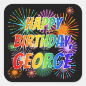 Voornaam "GEORGE", geun "HAPPY BIRTHDAY" Vierkante Sticker (Voorkant)
