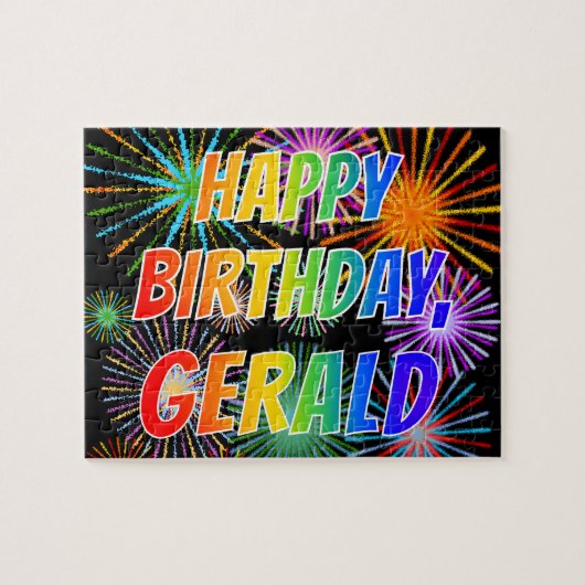 Voornaam "GERALD", geun "HAPPY BIRTHDAY" Legpuzzel (Horizontaal)