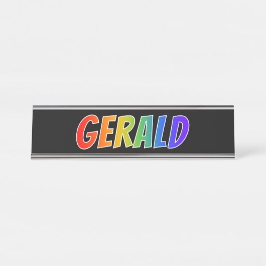 Voornaam "GERALD": vun regenboogkleuren Bureau Naambordje (Voorkant)