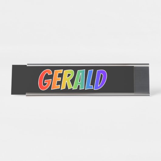 Voornaam "GERALD": vun regenboogkleuren Bureau Naambordje (Voorkant)