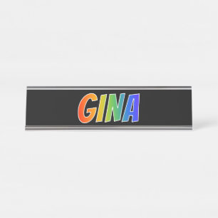 Voornaam "GINA": Fun Rainbow-kleuren Bureau Naambordje