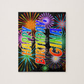 Voornaam "GINA", geun "HAPPY BIRTHDAY" Legpuzzel (Verticaal)