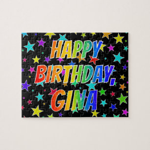 Voornaam "GINA", geun "HAPPY BIRTHDAY" Legpuzzel