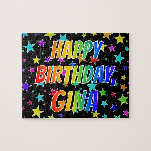 Voornaam "GINA", geun "HAPPY BIRTHDAY" Legpuzzel (Horizontaal)