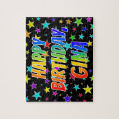 Voornaam "GINA", geun "HAPPY BIRTHDAY" Legpuzzel (Verticaal)