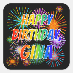 Voornaam "GINA", geun "HAPPY BIRTHDAY" Vierkante Sticker