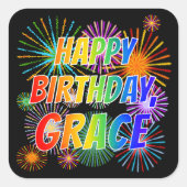 Voornaam "GRACE", afgekort "HAPPY BIRTHDAY" Vierkante Sticker (Voorkant)