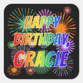 Voornaam "GRACIE", vun "HAPPY BIRTHDAY" Vierkante Sticker (Voorkant)
