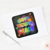 Voornaam "GRACIE", vun "HAPPY BIRTHDAY" Vierkante Sticker (Envelop)