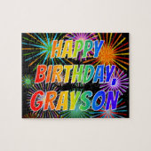 Voornaam "GRAYSON", geun "HAPPY BIRTHDAY" Legpuzzel (Horizontaal)