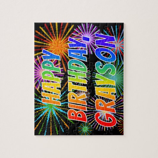 Voornaam "GRAYSON", geun "HAPPY BIRTHDAY" Legpuzzel (Verticaal)