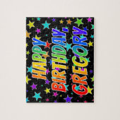 Voornaam "GREGORY", afgekort "HAPPY BIRTHDAY" Legpuzzel (Verticaal)