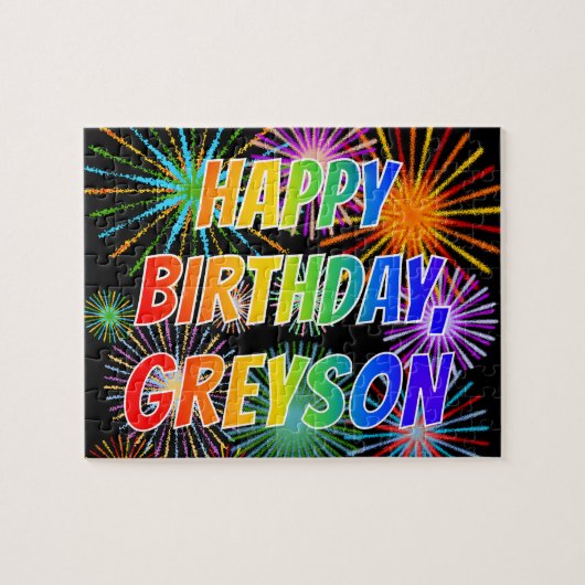 Voornaam "GREYSON", geun "HAPPY BIRTHDAY" Legpuzzel (Horizontaal)