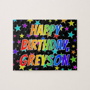 Voornaam "GREYSON", geun "HAPPY BIRTHDAY" Legpuzzel
