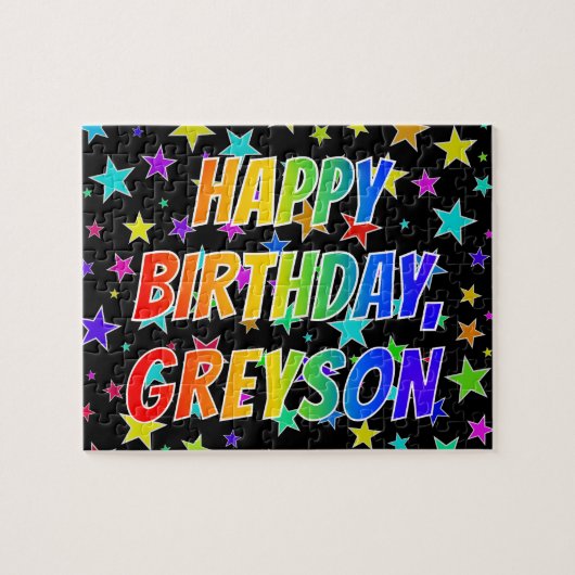 Voornaam "GREYSON", geun "HAPPY BIRTHDAY" Legpuzzel (Horizontaal)