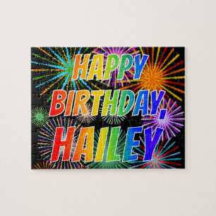 Voornaam "HAILEY", geun "HAPPY BIRTHDAY" Legpuzzel