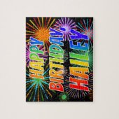 Voornaam "HAILEY", geun "HAPPY BIRTHDAY" Legpuzzel (Verticaal)