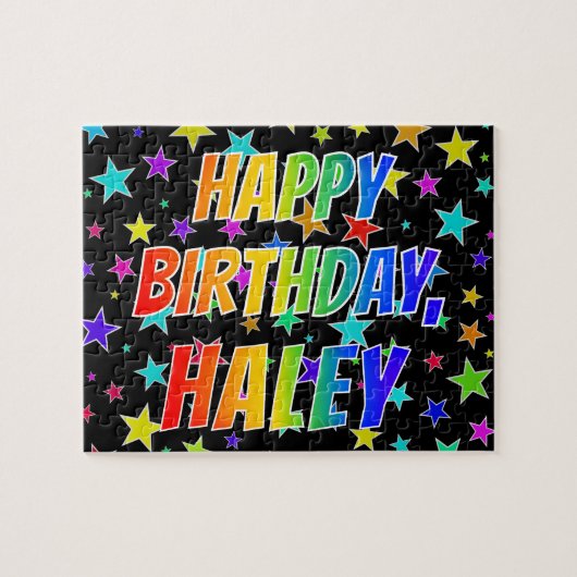 Voornaam "HALEY", Fun "HAPPY BIRTHDAY" Legpuzzel (Horizontaal)