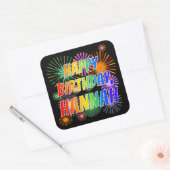 Voornaam "HANNAH", vun "HAPPY BIRTHDAY" Vierkante Sticker (Envelop)