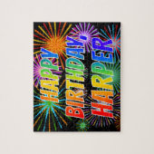 Voornaam "HARPER", geun "HAPPY BIRTHDAY" Legpuzzel (Verticaal)