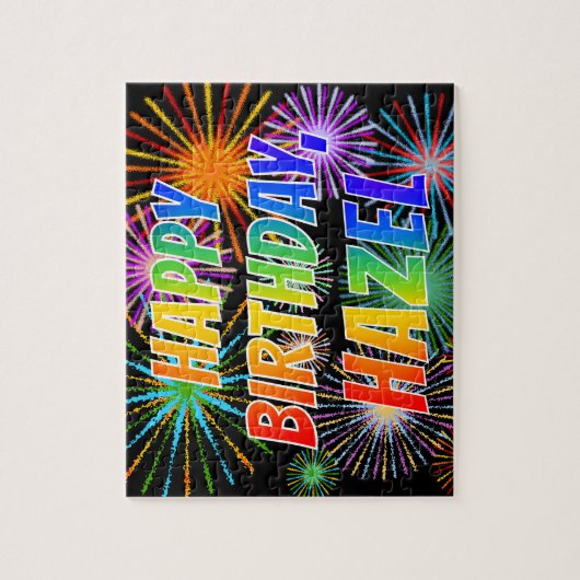 Voornaam "HAZEL", geun "HAPPY BIRTHDAY" Legpuzzel (Verticaal)