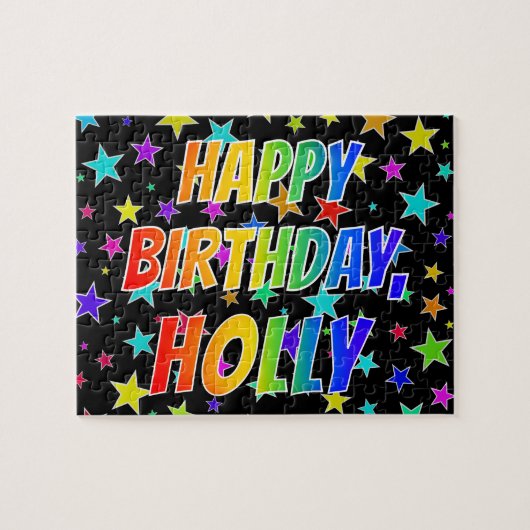 Voornaam "HOLLY", geun "HAPPY BIRTHDAY" Legpuzzel (Horizontaal)