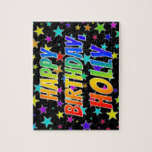 Voornaam "HOLLY", geun "HAPPY BIRTHDAY" Legpuzzel (Verticaal)