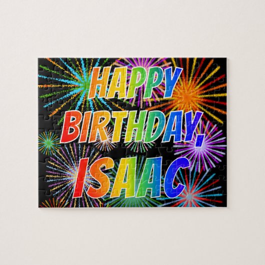 Voornaam "ISAAC", geun "HAPPY BIRTHDAY" Legpuzzel (Horizontaal)