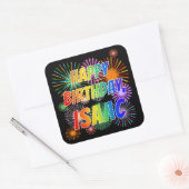 Voornaam "ISAAC", geun "HAPPY BIRTHDAY" Vierkante Sticker (Envelop)