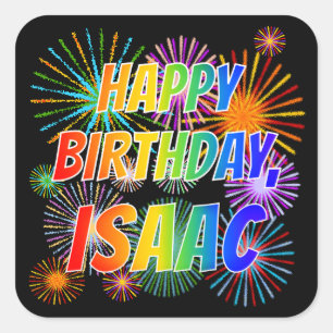 Voornaam "ISAAC", geun "HAPPY BIRTHDAY" Vierkante Sticker