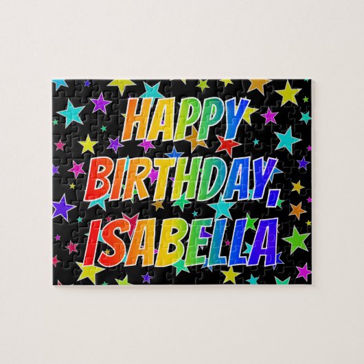 Voornaam "ISABELLA", geun "HAPPY BIRTHDAY" Legpuzzel (Horizontaal)