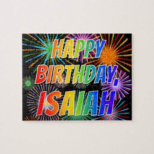 Voornaam "ISAIAH", geun "HAPPY BIRTHDAY" Legpuzzel (Horizontaal)