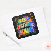Voornaam "ISAIAH", geun "HAPPY BIRTHDAY" Vierkante Sticker (Envelop)
