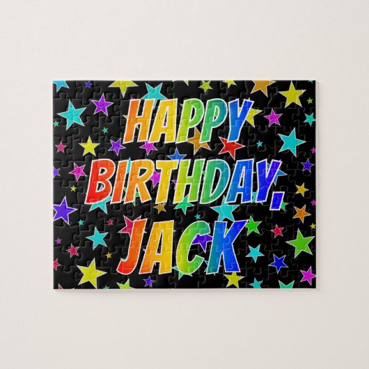 Voornaam "JACK", geun "HAPPY BIRTHDAY" Legpuzzel (Horizontaal)
