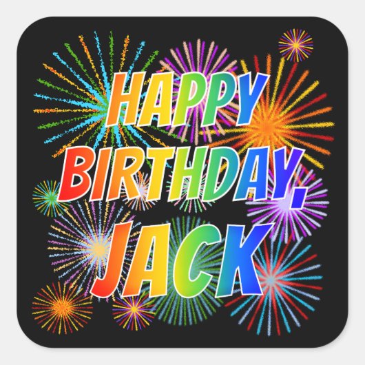 Voornaam "JACK", geun "HAPPY BIRTHDAY" Vierkante Sticker (Voorkant)